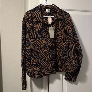 Joie zebra long sleeve button up linen blend